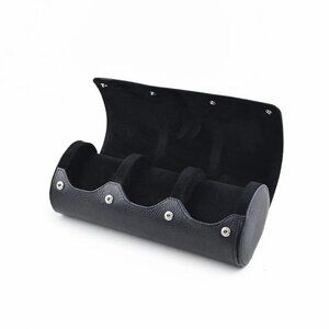 Tempomat Full Black Natural Leather Triple 3 Watch Travel Case/Roll